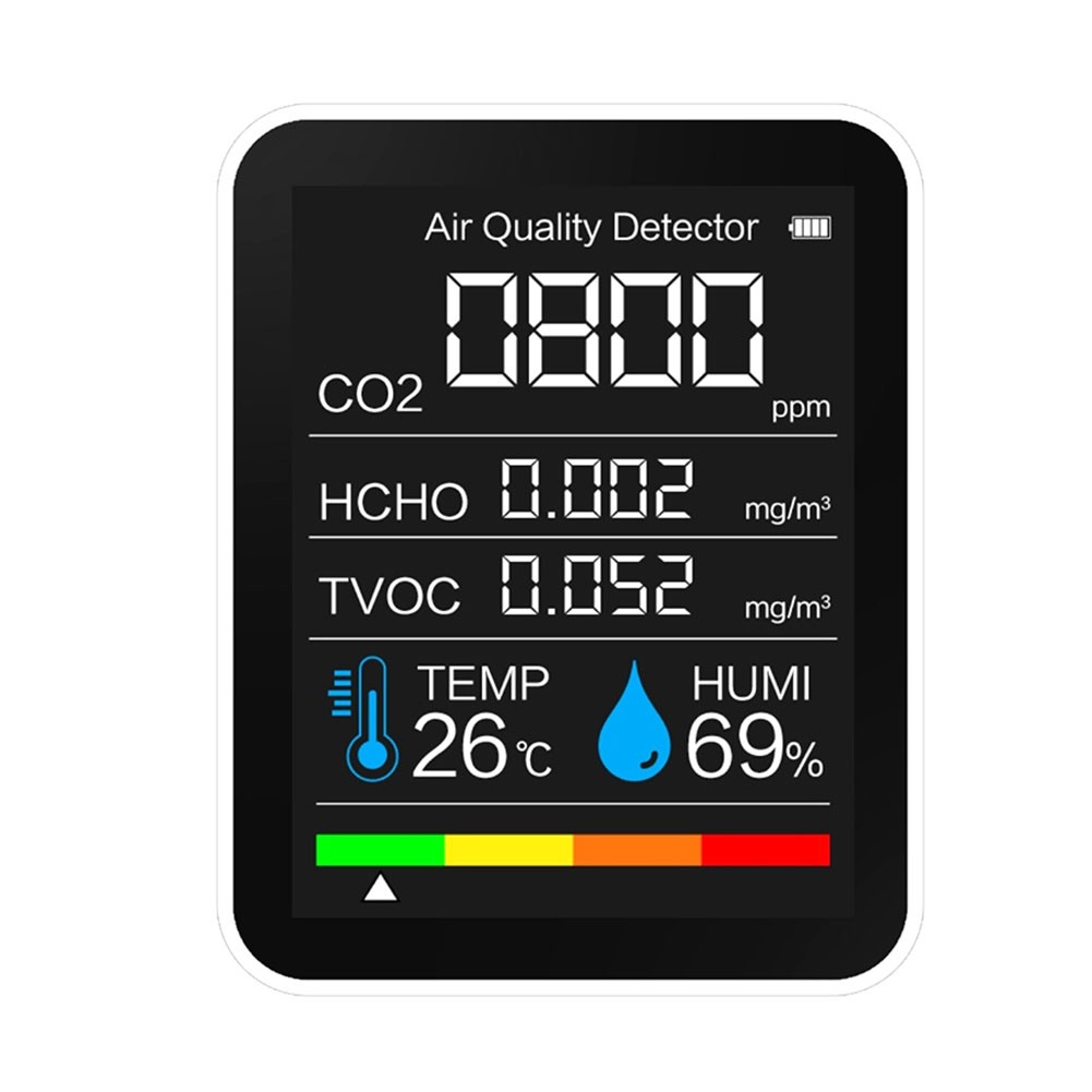 متعددة الوظائف ذكي 5 في 1 CO2 متر TFT LCD الرقمية مستشعر درجة الحرارة والرطوبة تستر ثاني أكسيد الكربون TVOC HCHO متر