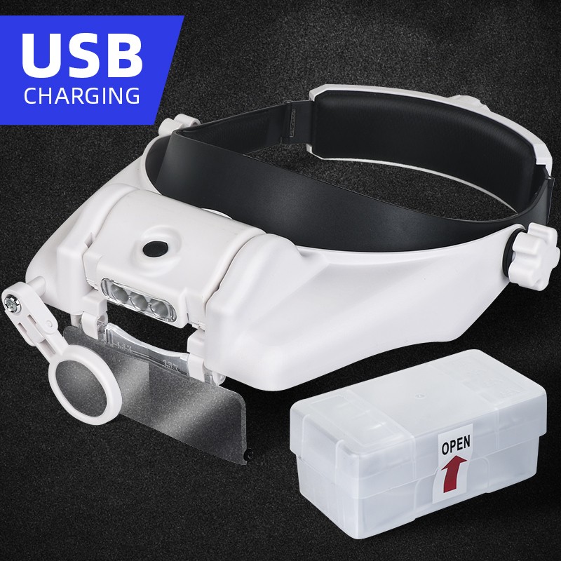 Tingfull Magnifying Glass With Led Lights Illuminated Magnifier Light Wearing Style 1.5x2x2.5x3x3.5x8 Magnifying Headset