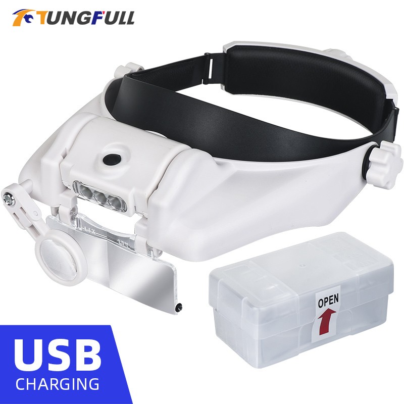 Professional LED Magnifying Glass Loupe Glasses 6 Lens Head Magnifying Glass Lens Watch Jewelry Repair 1.5x 2x 2.5x 3x 3.5x 8X