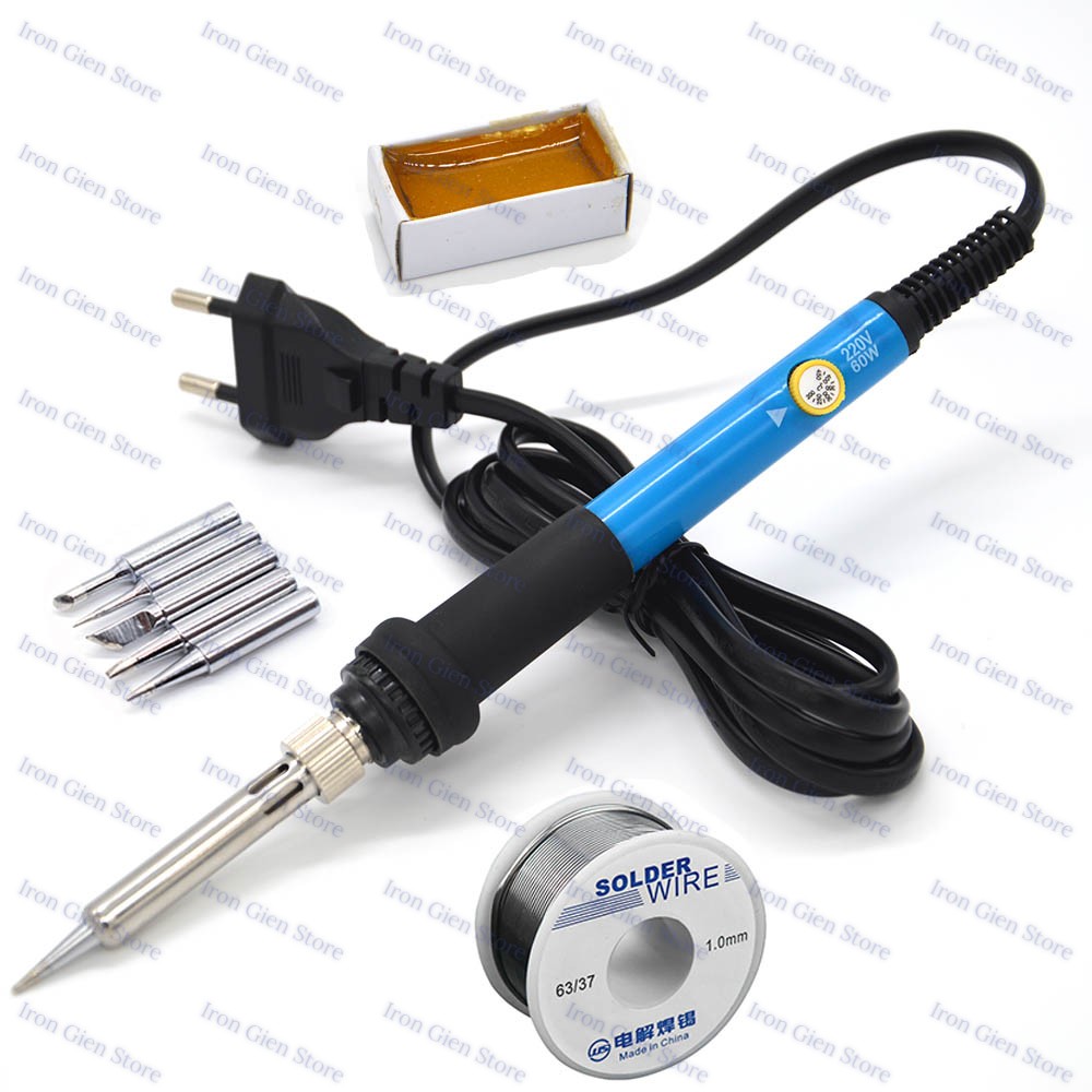 EU/US Electric Soldering Iron Kits 220V 110V 60W Temperature Adjustable Welding Gun Repair Tool with Tin Sodder Wire 5 Tips Iron