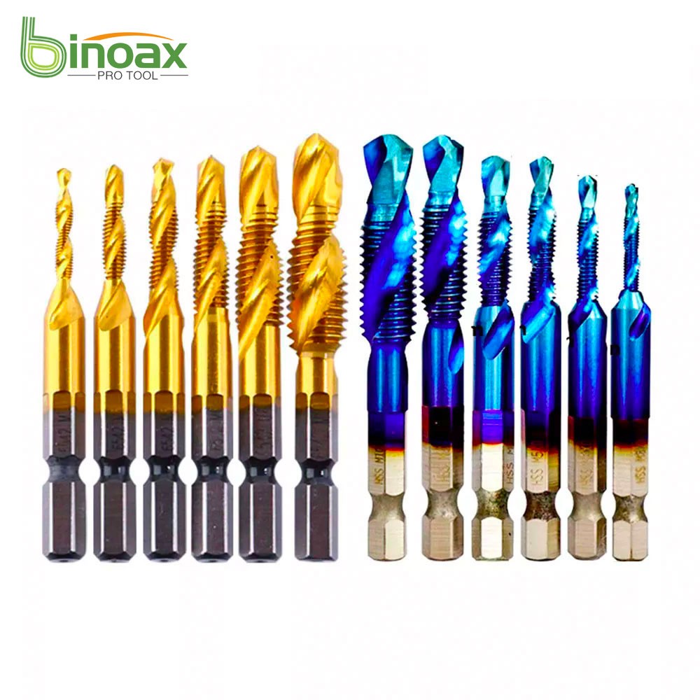 Binoax 6 قطعة التيتانيوم HSS مزيج الحفر الحنفية بت غاطسة عرافة عرقوب M3-M10