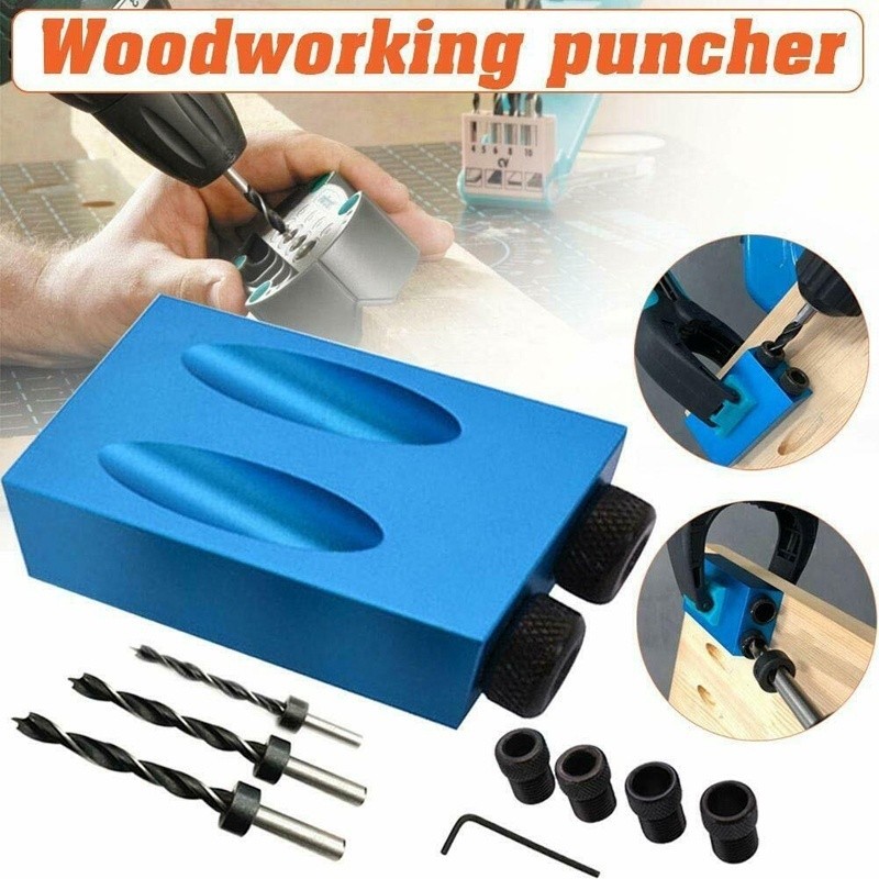 New Pocket Hole Jig Kit Woodworking Fittings Locator Drill Bit 15 Degree Angle Drill Guide Set Woodworking Tools Supply Complete