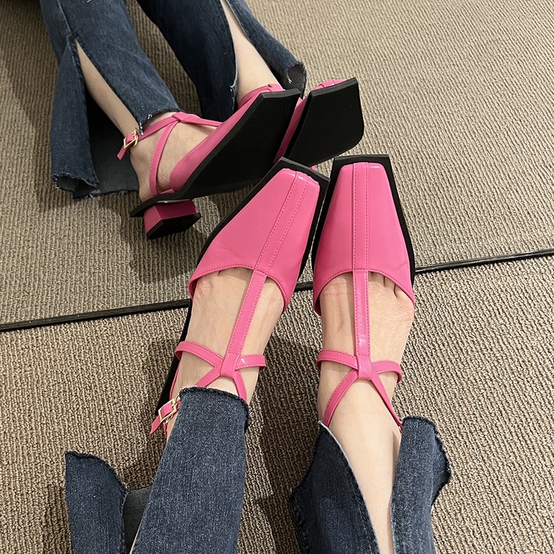 Rimocy Women's Brand Design T-Strap Pumps Summer 2022 PU Square Toe Mid Cake Boxes Woman Mixed Colors Sandalias Mujer Black