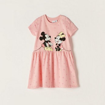 Disney Minnie Mouse Print Dress with Short Sleeves