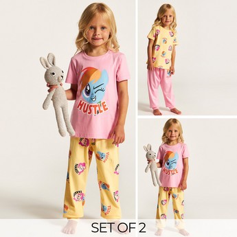 Hasbro Printed Round Neck T-shirt and Pyjama - Set of 2