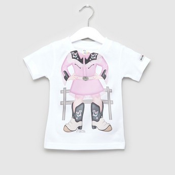 Just Add A Kids Cowgirl Print T-shirt with Round Neck