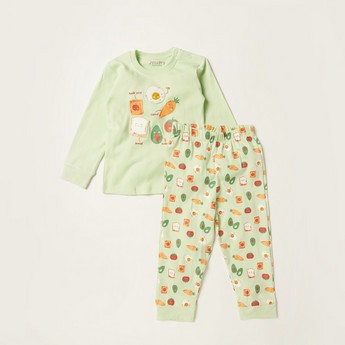 Juniors Printed Round Neck T-shirt and Full Length Pyjama Set