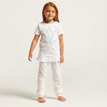 Juniors Printed T-shirt and Striped Pyjama Set