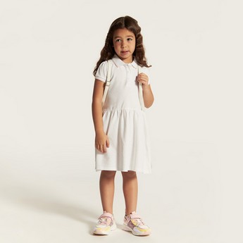 Juniors Solid Dress with Short Sleeves and  Piping Detail