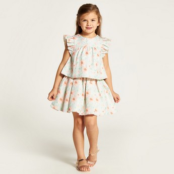 Juniors Floral Print Top and Skirt Set