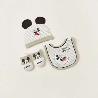 Disney Mickey Mouse Print Bib with Cap and Mittens