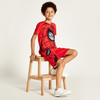 Spider-Man Print Crew Neck T-shirt ad Shorts Set