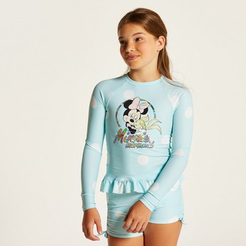 Disney Minnie Mouse Print Rash Guard and Swim Shorts Set