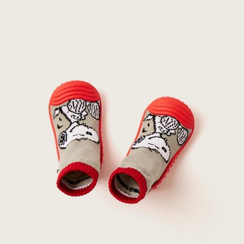 Snoopy Printed Sneaker Booties with Cuffed Hem