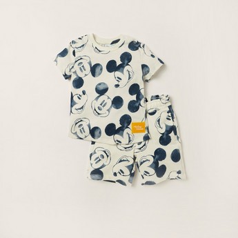 Mickey Mouse Print Crew Neck T-shirt and Shorts Set