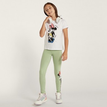 Minnie Mouse Print T-shirt with Crew Neck and Short Sleeves