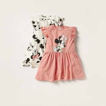 Minnie Mouse Print Sleeveless Dress with Ruffles - Set of 2