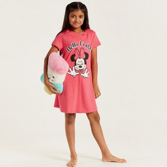 Disney Minnie Mouse Print Round Neck Nightdress with Short Sleeves