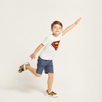 Super-Man Sequin Embellished T-shirt with Short Sleeves