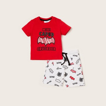 Batman Print T-shirt and Shorts Set