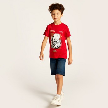 Spiderman Print T-shirt with Crew Neck and Short Sleeves