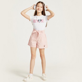 Sanrio Solid Shorts with Tie-Up Waistbelt and Pockets