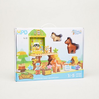 An Old Wooden Case 65-Piece Building Block Set