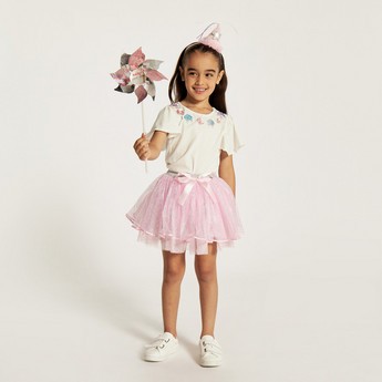 Charmz Bow Accented Tulle Skirt with Headband