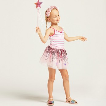 Charmz Sequin Embellished Tutu Skirt with Floral Appliques