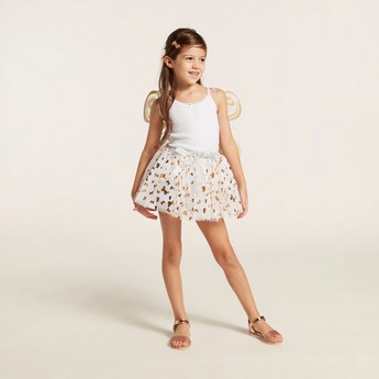 Charmz Foil Print Tutu Skirt with Elasticated Waistband and Bow Detail