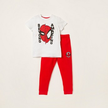 Spider-Man Print Round Neck T-shirt and Pyjama Set