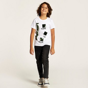 Minecraft Printed Round Neck T-shirt with Short Sleeves