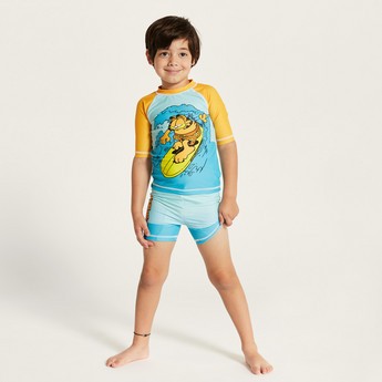 Garfield Print Rash Guard and Swim Shorts Set