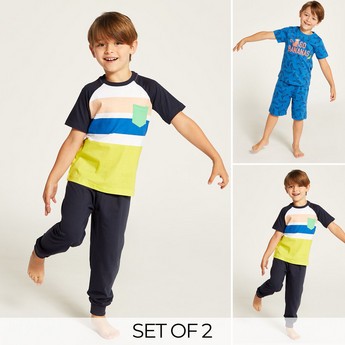 Juniors Printed Crew Neck T-shirt and Pyjama - Set of 2