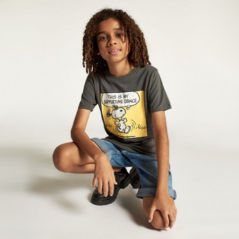 Snoopy Print T-shirt with Crew Neck and Short Sleeves