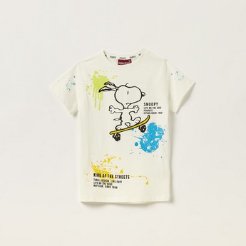 Snoopy Dog Print T-shirt with Crew Neck and Short Sleeves