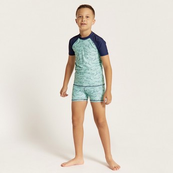 Juniors Shark Print 2-Piece Rash Guard Set