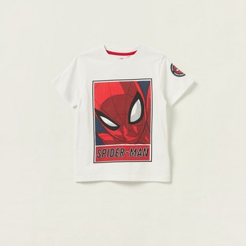 Spiderman Print T-shirt with Crew Neck and Short Sleeves