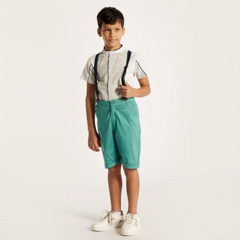 Juniors Textured Shirt with Mandarin Collar and Short Sleeves