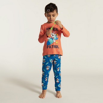 Paw Patrol Print Round Neck T-shirt and Pyjama Set