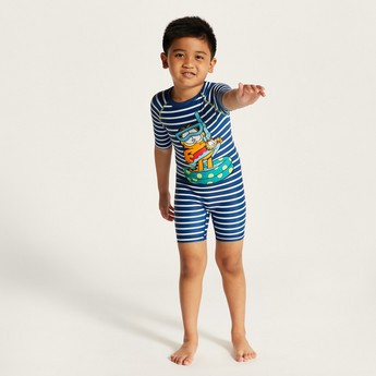 Garfield Print Swimsuit with Round Neck and Short Sleeves