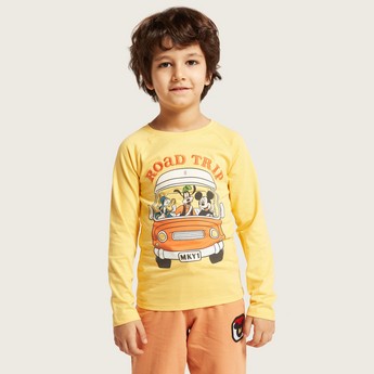 Disney Mickey Mouse Print T-Shirt with Long Sleeves