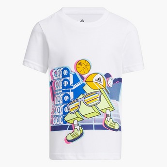 adidas Graphic Print Crew Neck T-shirt with Short Sleeves