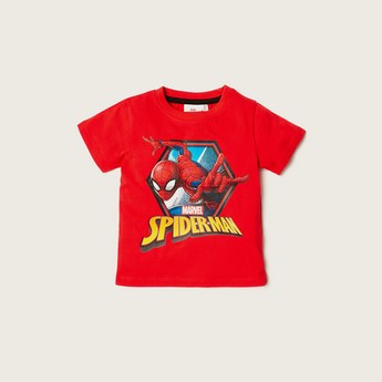 Spiderman Print T-shirt with Crew Neck and Short Sleeves