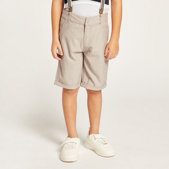 Juniors Solid Shorts with Button Closure and Suspenders