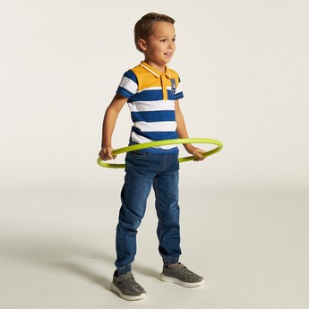 Juniors Striped Polo T-shirt with Short Sleeves and Button Closure