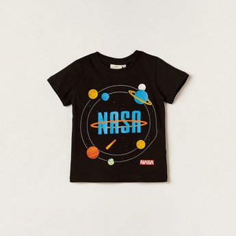 NASA Printed Crew Neck T-shirt with Short Sleeves