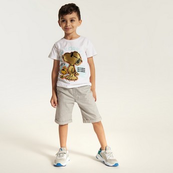 Juniors Snoopy Dog Embellished T-shirt with Crew Neck and Short Sleeves