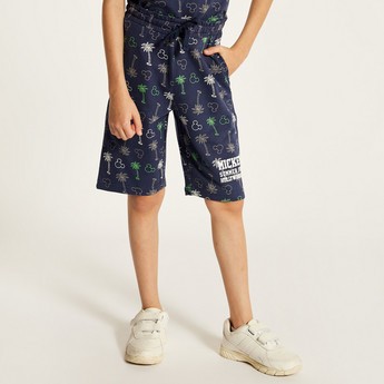 Disney Mickey Mouse Print Shorts with Drawstring Closure and Pockets