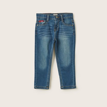 Lee Cooper Solid Denim Jeans with Pockets and Button Closure